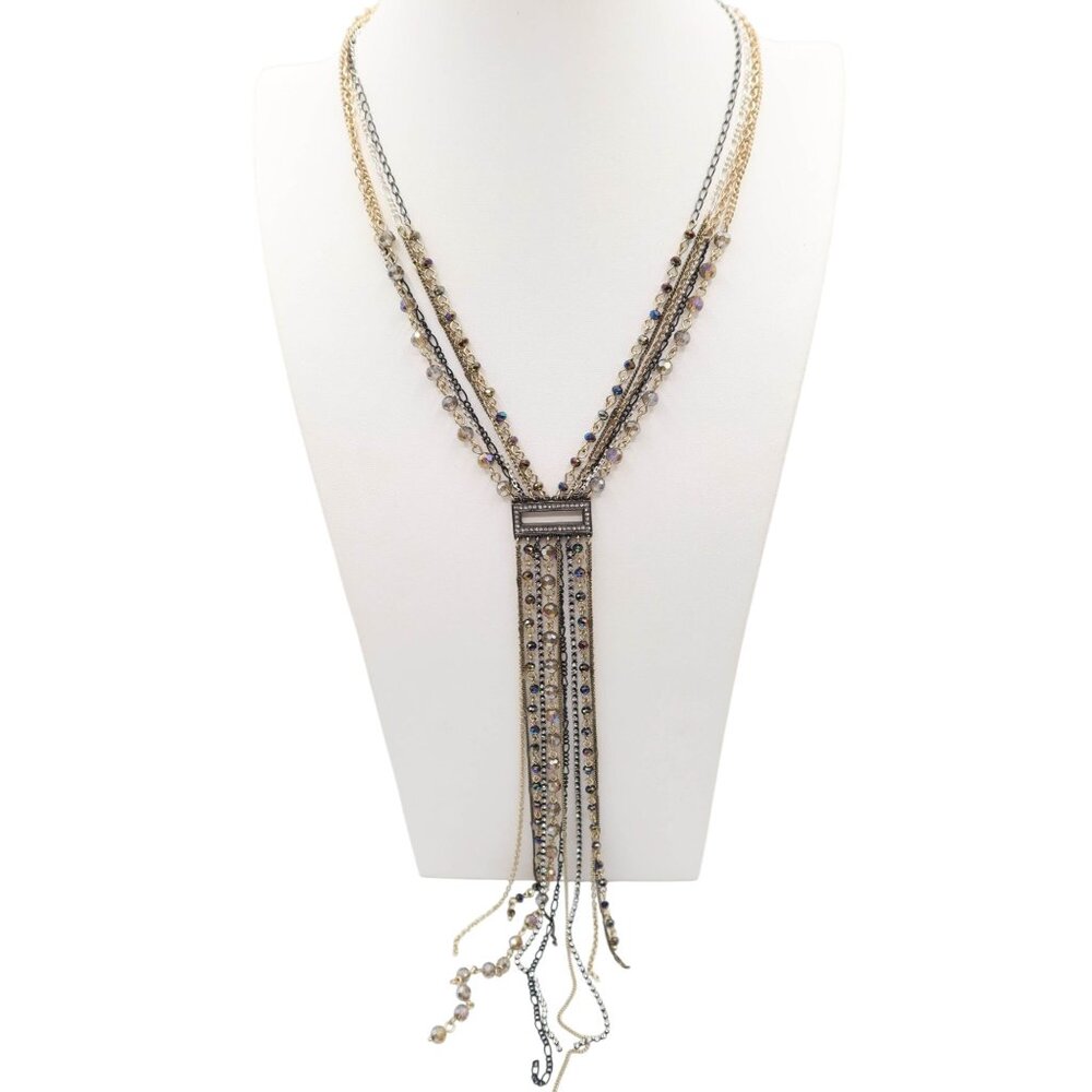 JUICY COUTURE Multistrand Fringe Lariat Necklace Bold Flapper Retro Crystal Bead